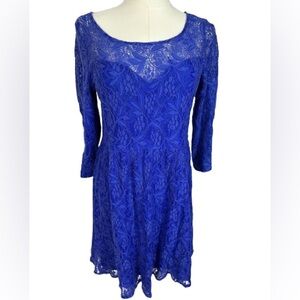 Free People Royal Blue Lace Long Sleeve Dress